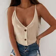 Load image into Gallery viewer, Tank Top Women Sleeveless Women Splicing V-neck Buttons Sling Tank Tops Casual Sleeveless Top Female Summer Blouse Cropped