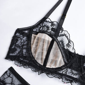 Teddies Corset Bodysuit Women&#39;s Sexy Embroidery Lingerie Set High Waisted Waist Cincher Garter Belt Lace See Through Clubwear
