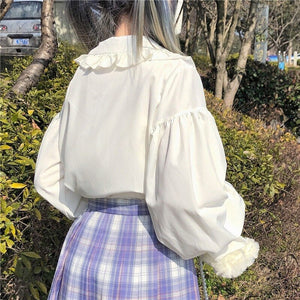 Teen Girls Uniform Shirts White for Women 2022 Sweet Fungus Tops Long Sleeve Single Breasted JK Blouses Spring Japanese