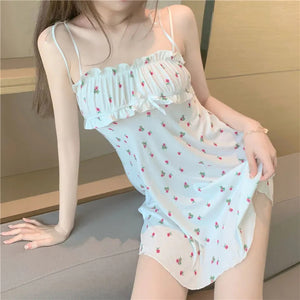 Temperament Floral Suspender Nightdress Female Spring And Summer New Dress Girl Soft Girl Strap Sexy A-line Skirt Sleepwear Wome