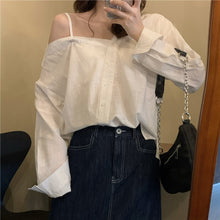 Load image into Gallery viewer, Temperament Long Sleeve Blouse Loose Vintage Single-breasted Halter Women Tops Blusas Mujer De Moda 2021 Verano