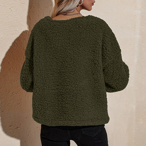 Thick Warm Fake Fleece Jacket For Women Fluffy Jackets Overcoat 2021 Fashion V Neck Button Down Long Sleeve Cardigan Loose Coat