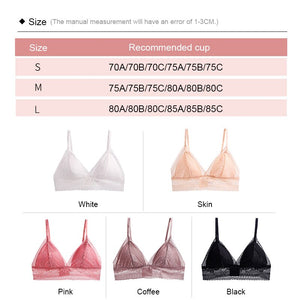 Thin French Style Padded Lace Bralette Wireless Sexy Women Lingerie Soft Bra Seamless Deep V Cup New Bras Female Underwear