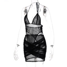Load image into Gallery viewer, Thorn Tree Halter Lace-up Backless Mesh See Through V-neck Bodysuit 2 Piece Women High Waist Skirts Club Streetwear Outfits Y2K