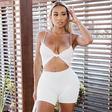 Load image into Gallery viewer, Thorn Tree Jumpsuits Deep V-neck Hollow Out Clubwear 2021 Sexy Women Sleeveless Strap High Waist Bodycon Biker Shorts Playsuits