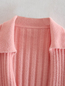 Thorn Tree Women Knitted Cardigan Sweaters Tie-up Solid Color Long Sleeve Turn-down Collar Crop Tops 2021 Autumn Winter Sweaters