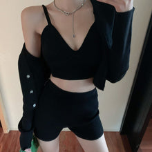 Load image into Gallery viewer, Three Piece Set Knitted Cardigan Women 2021 Long Sleeves &amp; High-Waist Shorts &amp; Camisole Crop Top Female Fashion Ensembles Femme