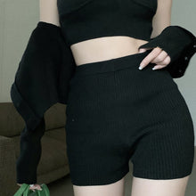 Load image into Gallery viewer, Three Piece Set Knitted Cardigan Women 2021 Long Sleeves &amp; High-Waist Shorts &amp; Camisole Crop Top Female Fashion Ensembles Femme