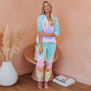 Tie Dye Tracksuit Women Two Piece Set Spring Autumn Clothes 3D Printed Hooded Sweatshirt and Pants Suit Lounge Wear Women's Sets