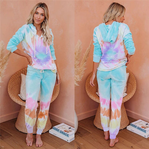 Tie Dye Tracksuit Women Two Piece Set Spring Autumn Clothes 3D Printed Hooded Sweatshirt and Pants Suit Lounge Wear Women's Sets