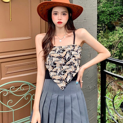 Top Women's T-shirt Shoulder Cami Bra Slim Tanks Top Women Printing Blouse Clothing Camisoles Spaghetti Strap Streetwear Top