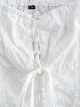 Load image into Gallery viewer, Tops Women 2022 Short Puff Sleeve Embroiery Blouse White Top Square Neck Lace Up Tie Bow Back Smocked Button Up Summer Crop Top