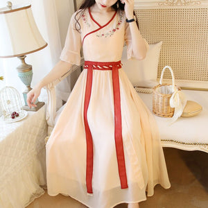 Traditional Ancient Chinese Style Hanfu Costume Women Vintage Oriental Han Dynasty Princess Chiffon Daily Clothing Fairy Dresses