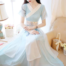 Load image into Gallery viewer, Traditional Ancient Chinese Style Summer Hanfu Costumes Women Daily Embroidery Oriental Han Dynasty Student Slim Chiffon Dresses