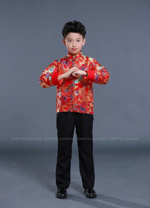 Traditional Chinese Tang Suit Girl Princess Children Host Evening Formal Dress Kids Boy Hanfu New Year Festival Jackets Costumes