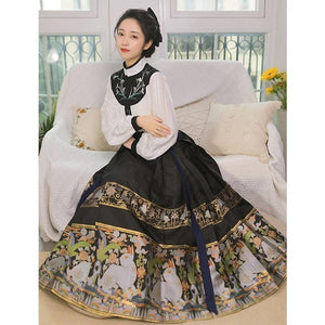 Traditional Chinese Women Horse Skirt Hanfu Suit Spring Autumn New Cosplay Dressing Satin Novelty Stage Performance Clothing