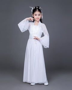 Traditional Dance Fans Chinese Traditional Dress for Kids Hanfu Red Hot Pink Sky Blue White Green Yellow Halloween Girls Costume