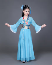 Load image into Gallery viewer, Traditional Dance Fans Chinese Traditional Dress for Kids Hanfu Red Hot Pink Sky Blue White Green Yellow Halloween Girls Costume