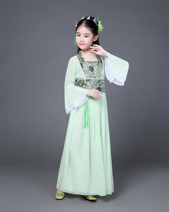 Traditional Dance Fans Chinese Traditional Dress for Kids Hanfu Red Hot Pink Sky Blue White Green Yellow Halloween Girls Costume