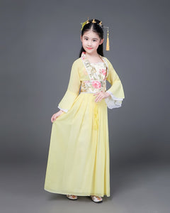 Traditional Dance Fans Chinese Traditional Dress for Kids Hanfu Red Hot Pink Sky Blue White Green Yellow Halloween Girls Costume