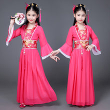 Load image into Gallery viewer, Traditional Dance Fans Chinese Traditional Dress for Kids Hanfu Red Hot Pink Sky Blue White Green Yellow Halloween Girls Costume
