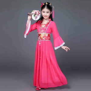 Traditional Dance Fans Chinese Traditional Dress for Kids Hanfu Red Ho ...