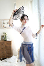 Load image into Gallery viewer, Transparent Mesh Retro Night Club Republic Cosplay Women Clothing Colorful Sexy Lingerie Cheongsam Split Skirt Elegant Suit