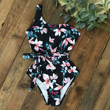 Load image into Gallery viewer, Tropical Women One Piece Swimsuit Bandage Printed Swimwear Single Shoulder Bathing Suit Monokini Flower Bodysuit Summer Bain