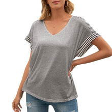 Load image into Gallery viewer, Tshirt Women Fashion Striped Splicing Loose T-shirt Femme Sexy V Neck Dropped Shoulder Short Sleeve Summer Tees Casual Tops