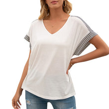 Load image into Gallery viewer, Tshirt Women Fashion Striped Splicing Loose T-shirt Femme Sexy V Neck Dropped Shoulder Short Sleeve Summer Tees Casual Tops