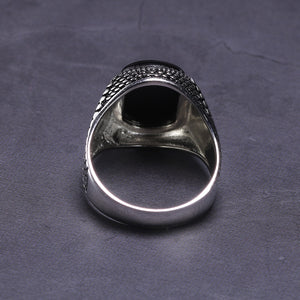Turkey Jewelry Black Ring Men Light-weight 6g Real 925 Sterling Silver Mens Rings Natural Agate Stone Vintage Cool Fashion