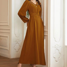 Load image into Gallery viewer, Turmeric V-neck Work-sewn Diamond Satin Dress New Long-sleeved Slim Ladies Dress, Lady Style Banquet Dress Jelebab Kaftan