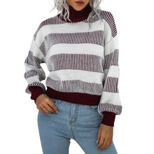 Load image into Gallery viewer, Turtle Neck Women Knitted Pullovers 2021 Batwing Sleeves Striped Sweater Casual Loose Oversized Lady Sweaters Pullover Top Femme
