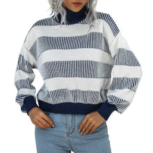 Load image into Gallery viewer, Turtle Neck Women Knitted Pullovers 2021 Batwing Sleeves Striped Sweater Casual Loose Oversized Lady Sweaters Pullover Top Femme