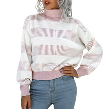 Load image into Gallery viewer, Turtle Neck Women Knitted Pullovers 2021 Batwing Sleeves Striped Sweater Casual Loose Oversized Lady Sweaters Pullover Top Femme