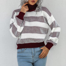 Load image into Gallery viewer, Turtle Neck Women Knitted Pullovers 2021 Batwing Sleeves Striped Sweater Casual Loose Oversized Lady Sweaters Pullover Top Femme