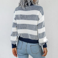 Load image into Gallery viewer, Turtle Neck Women Knitted Pullovers 2021 Batwing Sleeves Striped Sweater Casual Loose Oversized Lady Sweaters Pullover Top Femme