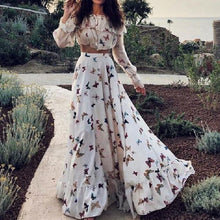 Load image into Gallery viewer, Two Piece Elegant Petal Sleeve Crop Top &amp; High Waist Ruffle Hem Maxi Skirt Set Fashion Slim Boho Beach Skirt Suits