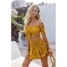 Load image into Gallery viewer, Two Piece For Women Clothing 2021 Summer New Printed Sexy Off Shoulder Top Shorts Set + Casual Slim Fit Outfit