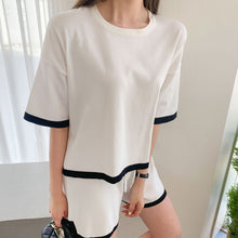Load image into Gallery viewer, Two Piece Set 2021 Korea Women Summer Casual Fashion Hit Color O-Neck Short Sleeve Knitted Pullover Top And Shorts Outfits