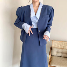 Load image into Gallery viewer, Two Piece Set Korean Chic Women Suit Dress High Waist Buttons Ruff Sleeve Jacket Set Pink Slim Casual Outfits Streetwaer