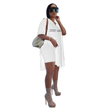 Load image into Gallery viewer, Two Piece Set Women Casual V Neck Letter Print T Shirt Top And Shorts Set Streetwear Sexy 2 Piece Outfits For Women Suit