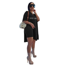 Load image into Gallery viewer, Two Piece Set Women Casual V Neck Letter Print T Shirt Top And Shorts Set Streetwear Sexy 2 Piece Outfits For Women Suit