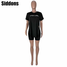 Load image into Gallery viewer, Two Piece Set Women Casual V Neck Letter Print T Shirt Top And Shorts Set Streetwear Sexy 2 Piece Outfits For Women Suit