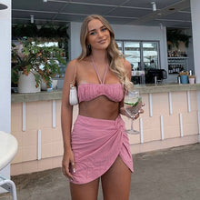 Load image into Gallery viewer, Two Piece Set Women Skirt 2021 Summer Sexy Halter Crop Top And Mini Skirts Suits Vacation Outfits Beach Club Party Dress Sets