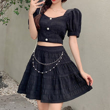 Load image into Gallery viewer, Two Piece Set Women Skirt Square Collar Single-breasted Blouse + High-waist Necklace Skirt Conjuntos De Vestido Ensembles Femme