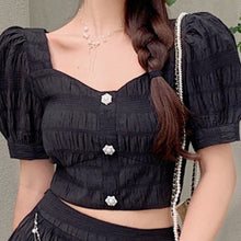 Load image into Gallery viewer, Two Piece Set Women Skirt Square Collar Single-breasted Blouse + High-waist Necklace Skirt Conjuntos De Vestido Ensembles Femme