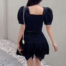 Load image into Gallery viewer, Two Piece Set Women Skirt Square Collar Single-breasted Blouse + High-waist Necklace Skirt Conjuntos De Vestido Ensembles Femme