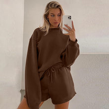 Load image into Gallery viewer, Two Piece Set Women Sweatshirts Y2K Tracksuit Sets Pullover Fleece Hoodies Tops Casual Jogger Shorts Suits Brown Apricot Outfits
