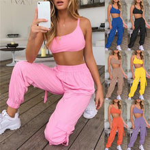 Load image into Gallery viewer, Two Piece Set Women Tracksuit Backless Strap Crop Top + Cargo Pants Jogger Suits Summer Clothes Streetwear Matching Sets Outfits